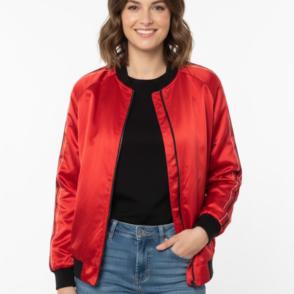 Sleek Red Women's Bomber Jacket